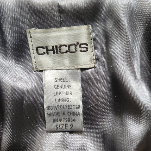CHICO'S women's jacket 100% Genuine Leather Gray/Silver size 2 2-sides - Picture 2 of 8